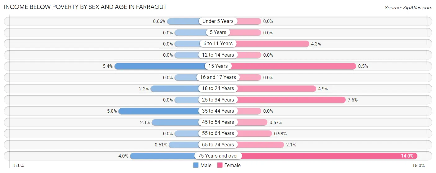 Income Below Poverty by Sex and Age in Farragut