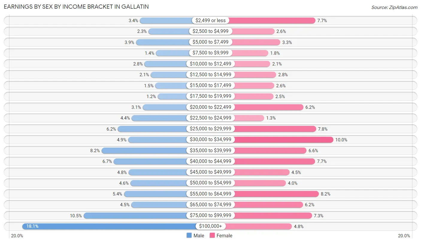 Earnings by Sex by Income Bracket in Gallatin