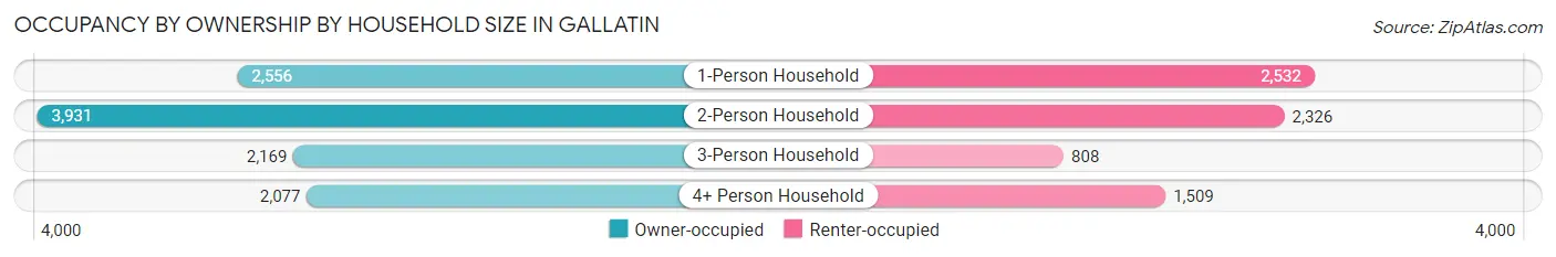 Occupancy by Ownership by Household Size in Gallatin