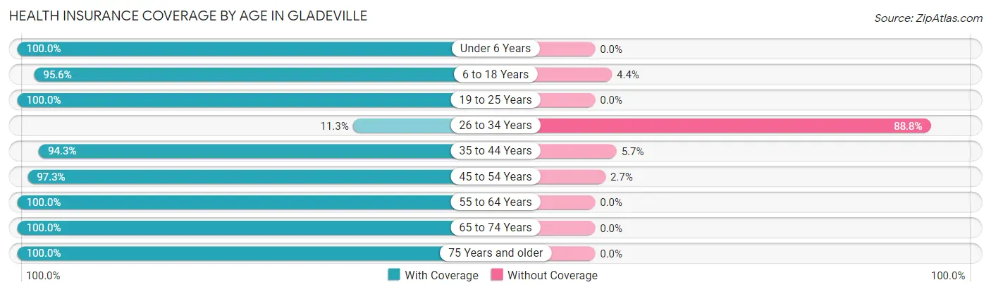 Health Insurance Coverage by Age in Gladeville