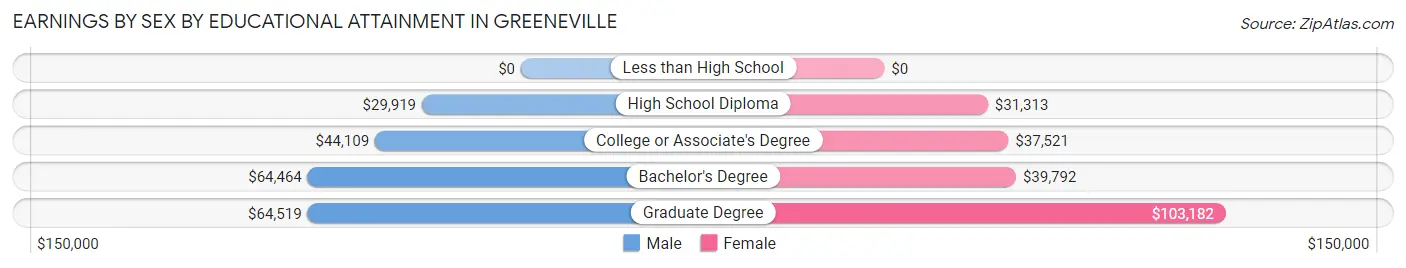 Earnings by Sex by Educational Attainment in Greeneville