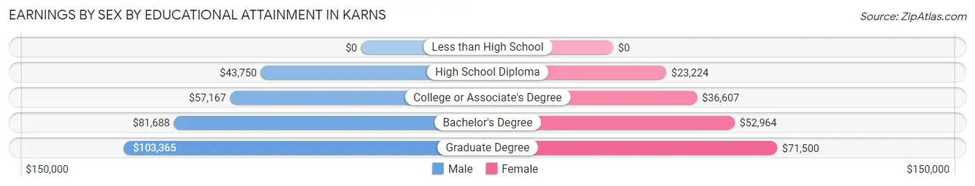 Earnings by Sex by Educational Attainment in Karns