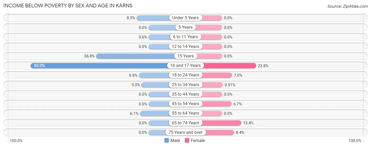 Income Below Poverty by Sex and Age in Karns