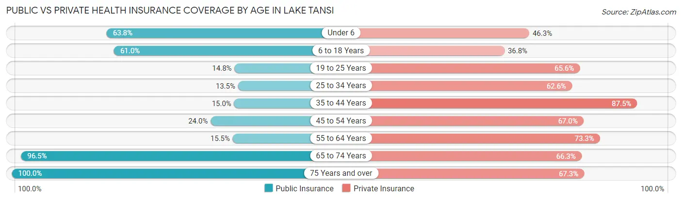 Public vs Private Health Insurance Coverage by Age in Lake Tansi