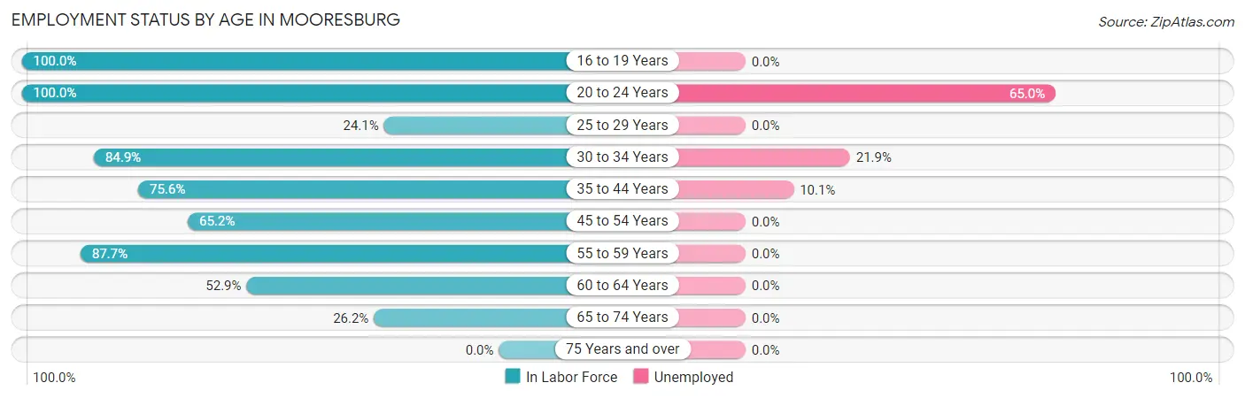 Employment Status by Age in Mooresburg