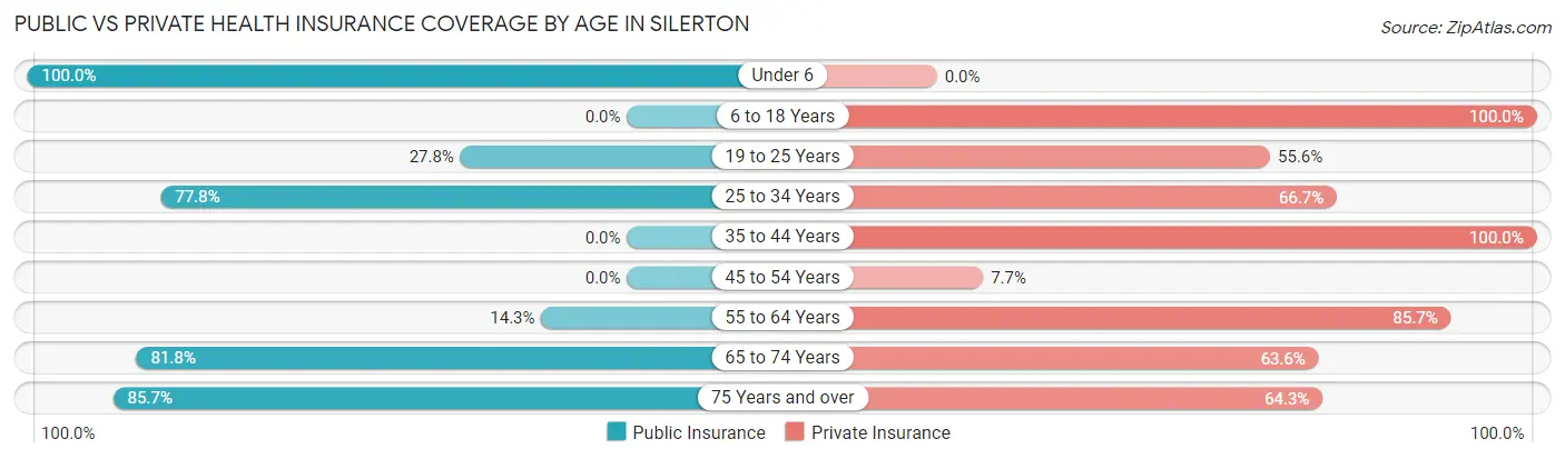 Public vs Private Health Insurance Coverage by Age in Silerton