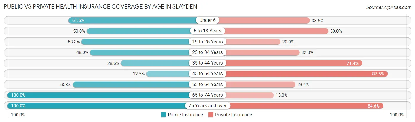 Public vs Private Health Insurance Coverage by Age in Slayden