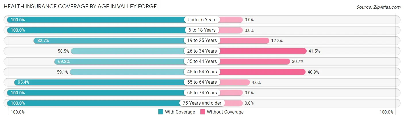 Health Insurance Coverage by Age in Valley Forge