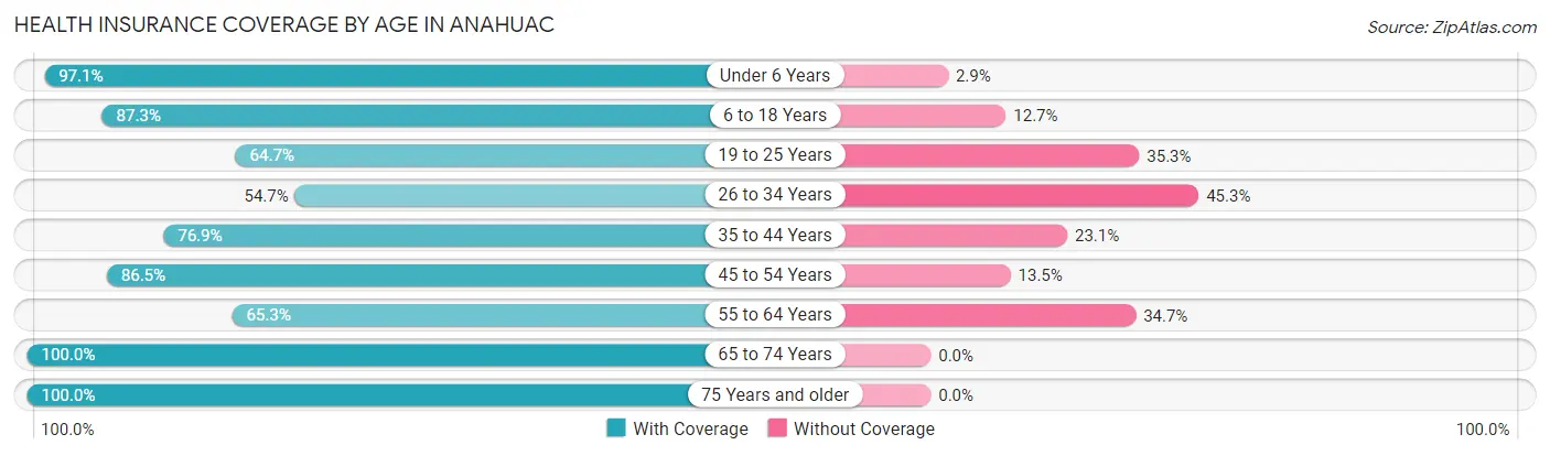 Health Insurance Coverage by Age in Anahuac