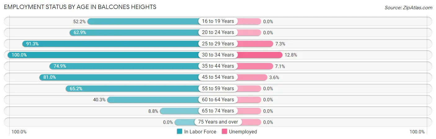Employment Status by Age in Balcones Heights