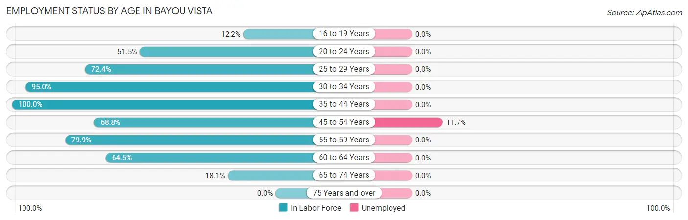 Employment Status by Age in Bayou Vista