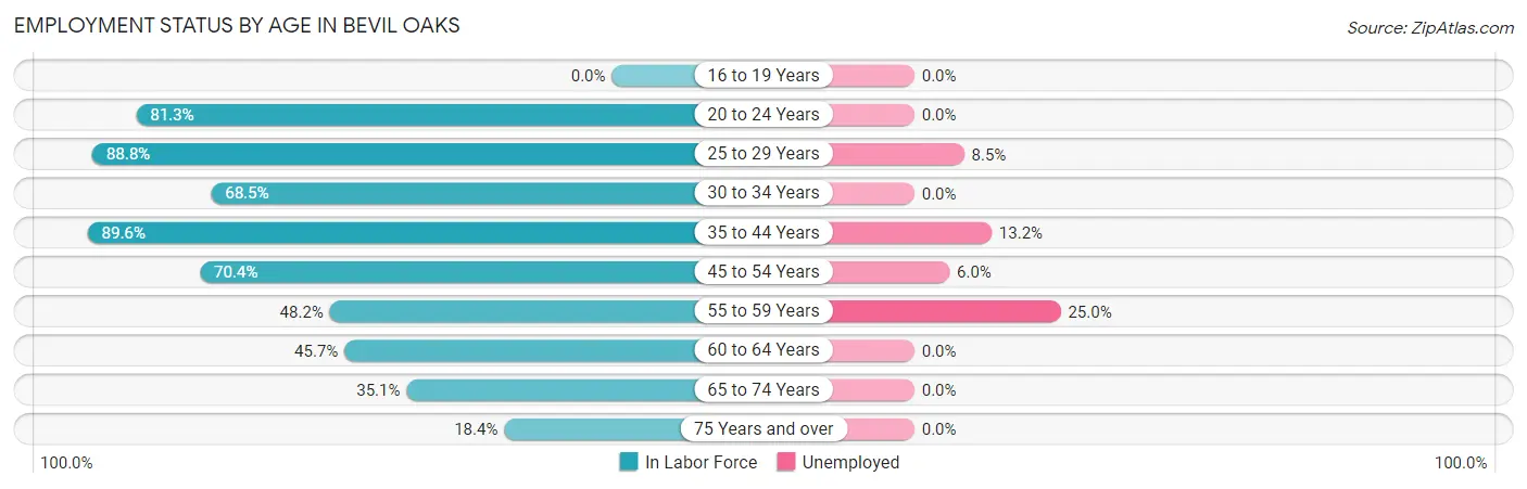 Employment Status by Age in Bevil Oaks