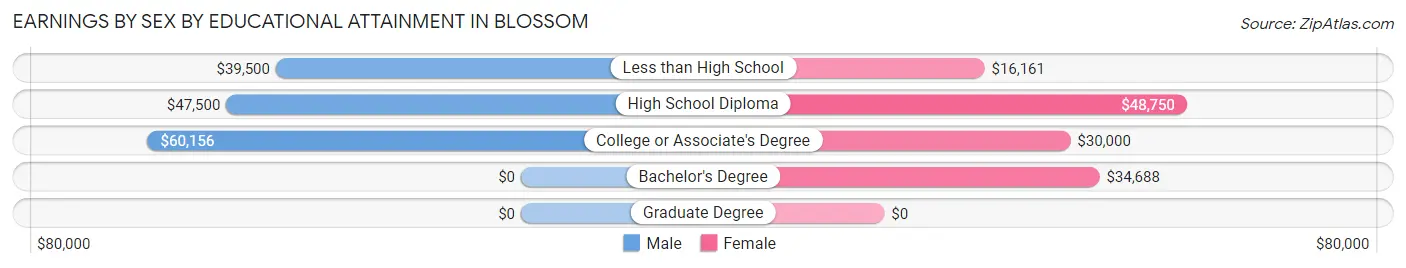 Earnings by Sex by Educational Attainment in Blossom