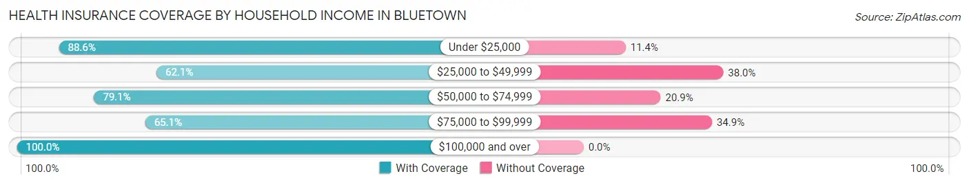 Health Insurance Coverage by Household Income in Bluetown