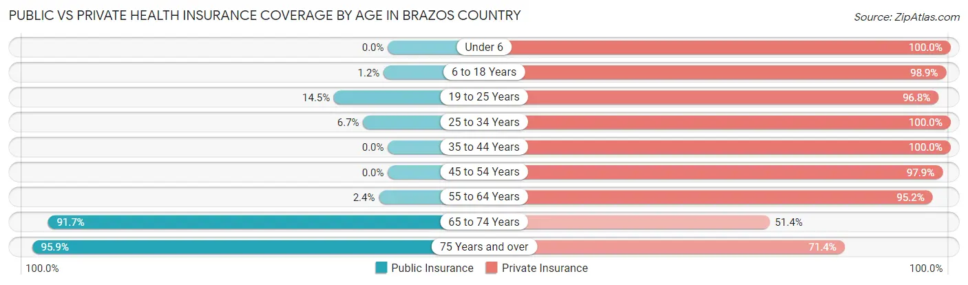 Public vs Private Health Insurance Coverage by Age in Brazos Country