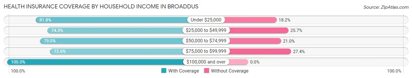 Health Insurance Coverage by Household Income in Broaddus