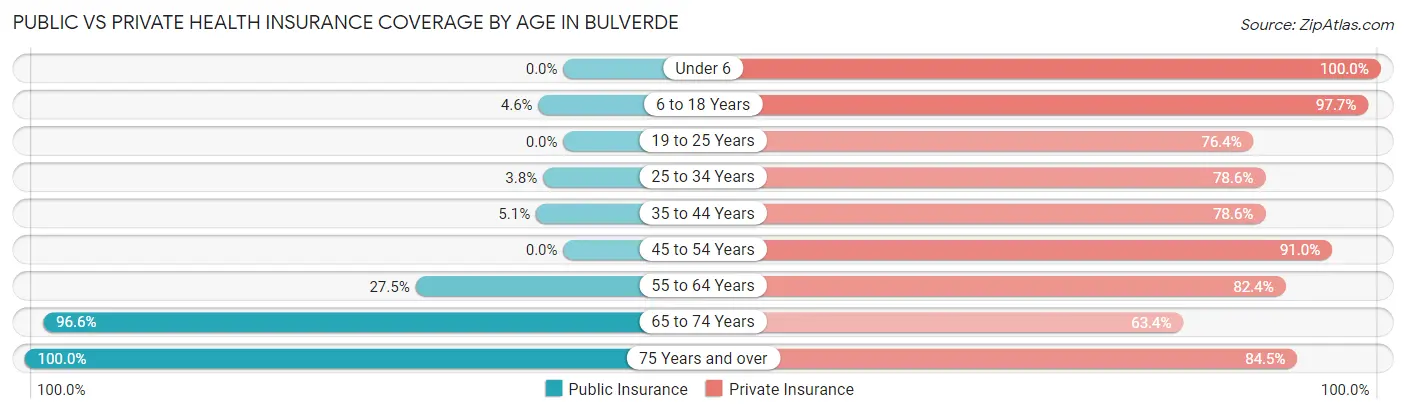 Public vs Private Health Insurance Coverage by Age in Bulverde
