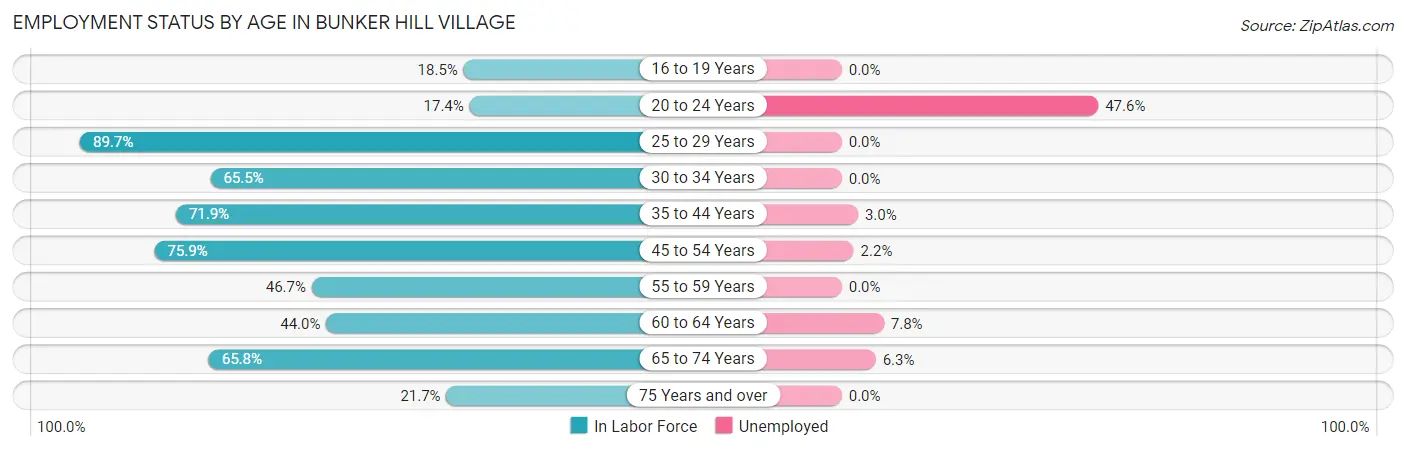 Employment Status by Age in Bunker Hill Village
