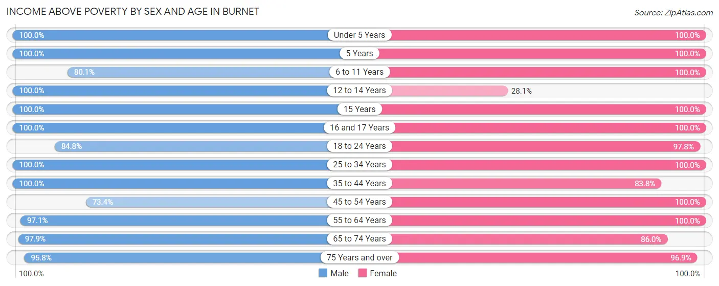 Income Above Poverty by Sex and Age in Burnet