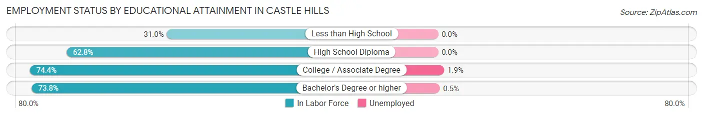 Employment Status by Educational Attainment in Castle Hills