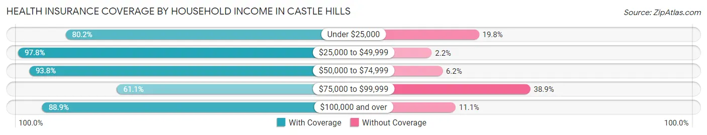 Health Insurance Coverage by Household Income in Castle Hills