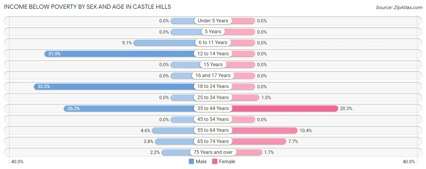 Income Below Poverty by Sex and Age in Castle Hills