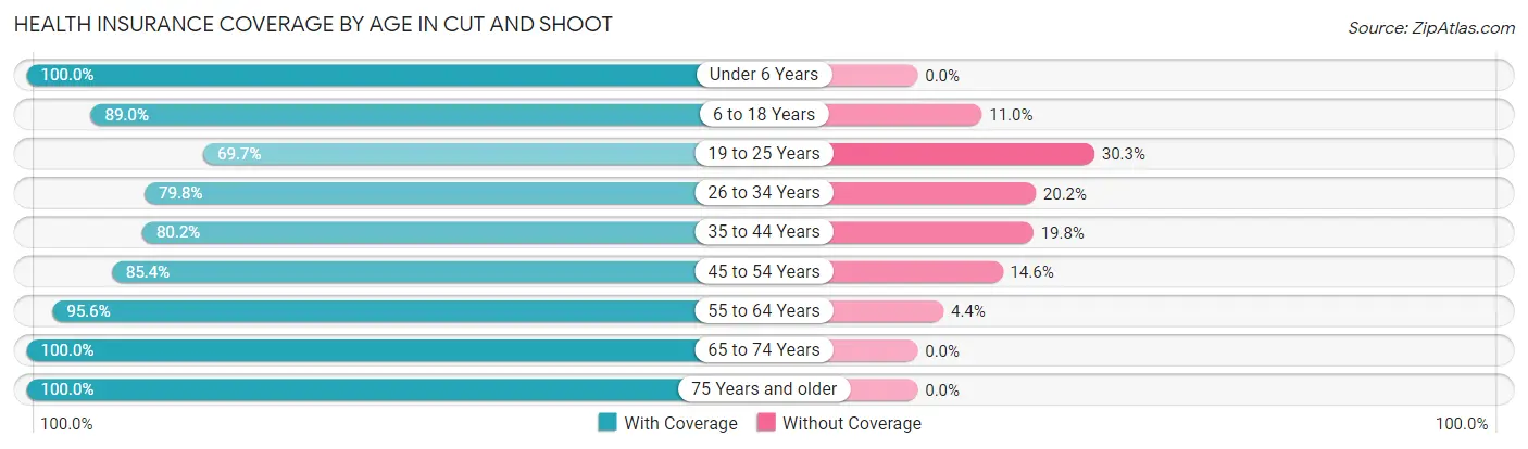 Health Insurance Coverage by Age in Cut and Shoot