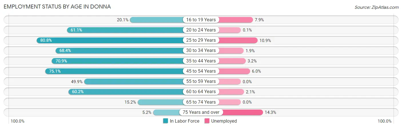 Employment Status by Age in Donna