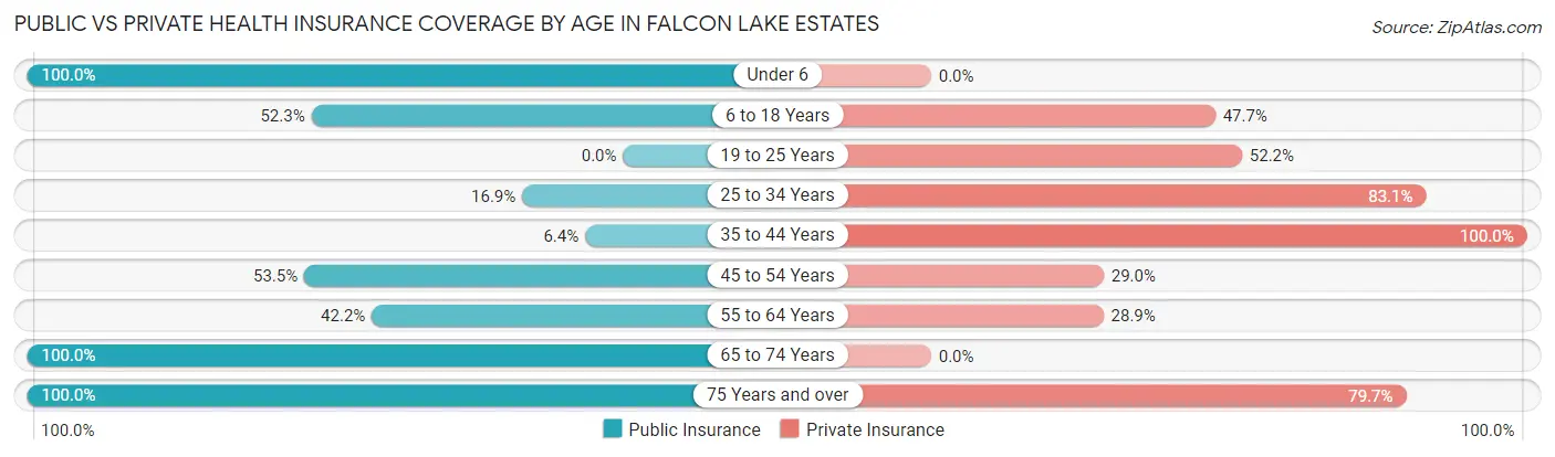 Public vs Private Health Insurance Coverage by Age in Falcon Lake Estates
