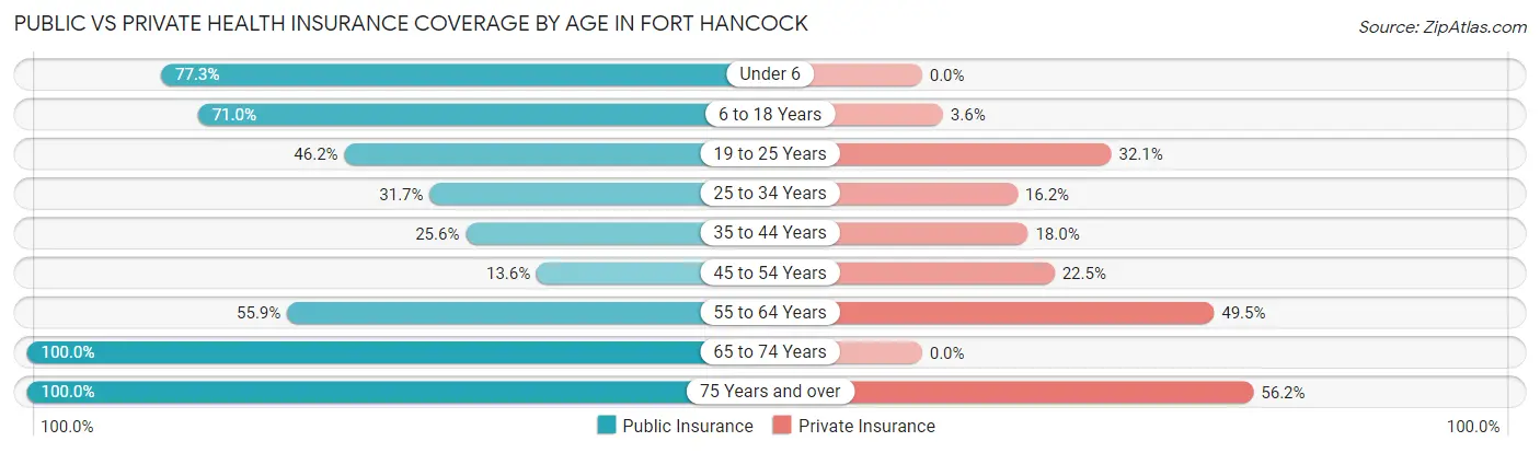 Public vs Private Health Insurance Coverage by Age in Fort Hancock
