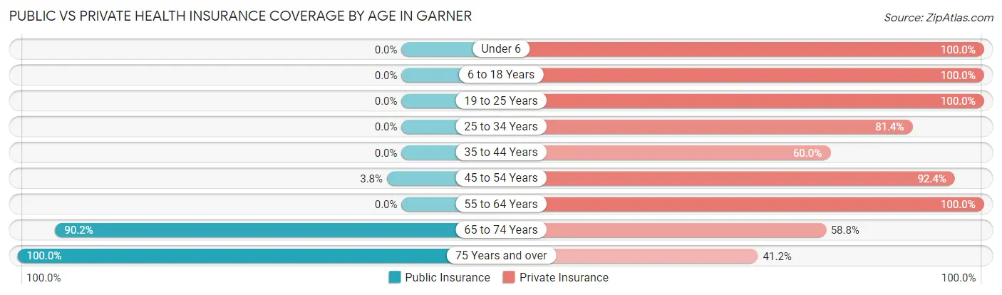 Public vs Private Health Insurance Coverage by Age in Garner