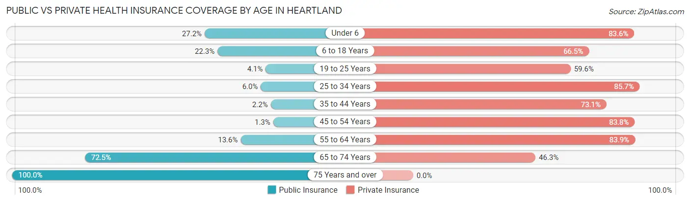 Public vs Private Health Insurance Coverage by Age in Heartland