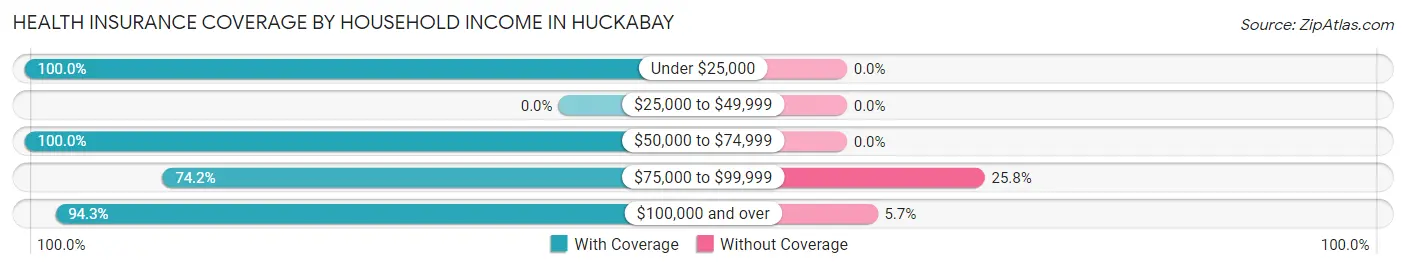 Health Insurance Coverage by Household Income in Huckabay