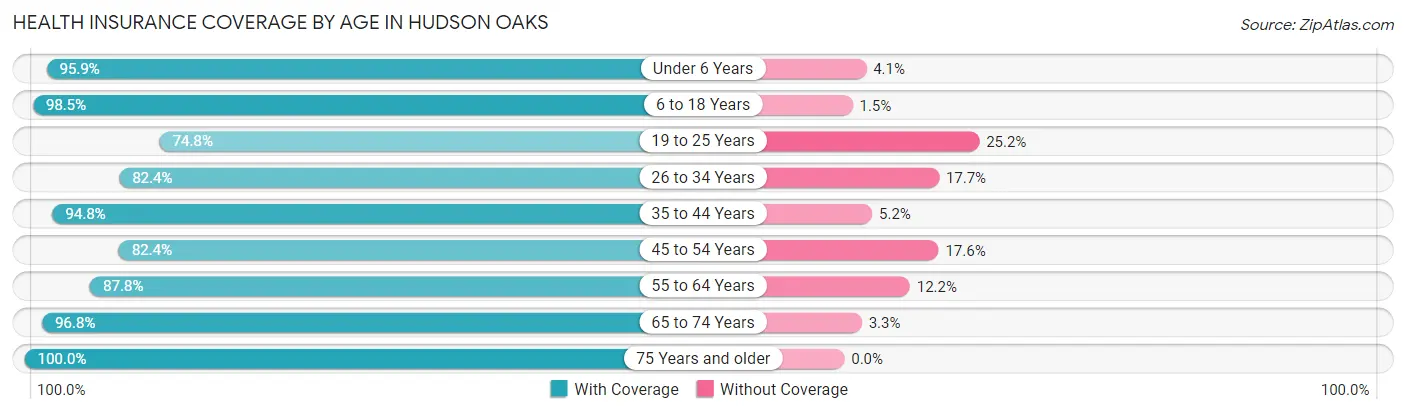 Health Insurance Coverage by Age in Hudson Oaks