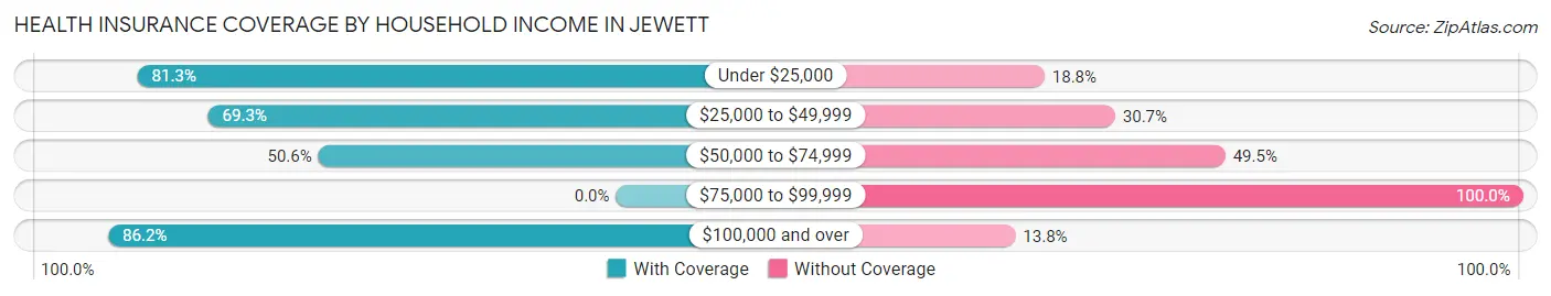 Health Insurance Coverage by Household Income in Jewett