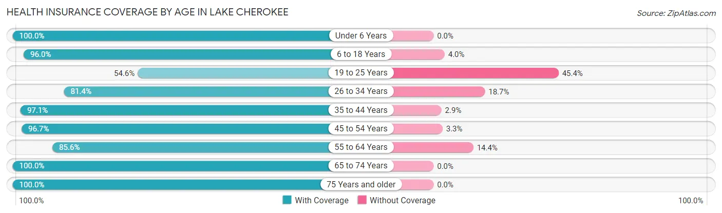 Health Insurance Coverage by Age in Lake Cherokee