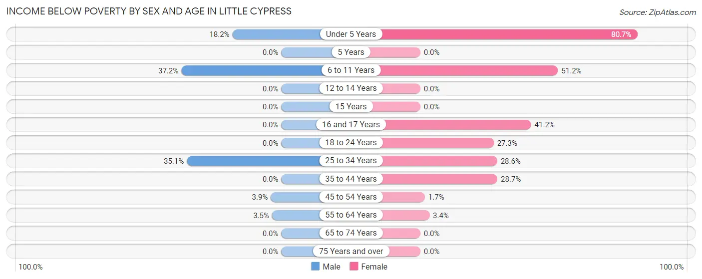 Income Below Poverty by Sex and Age in Little Cypress