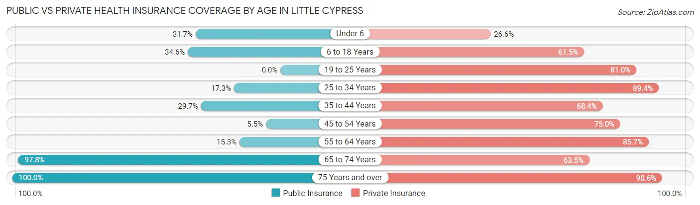 Public vs Private Health Insurance Coverage by Age in Little Cypress