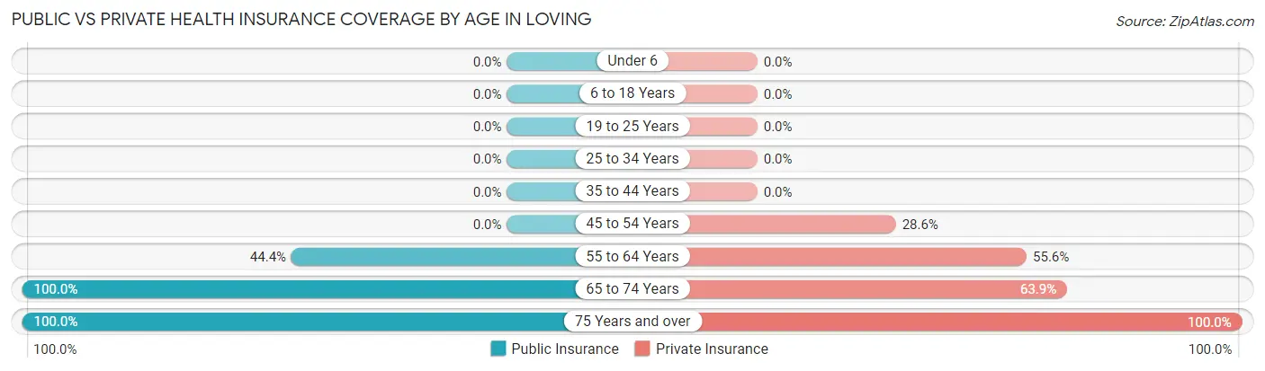 Public vs Private Health Insurance Coverage by Age in Loving