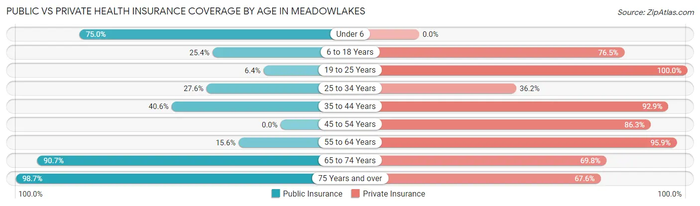 Public vs Private Health Insurance Coverage by Age in Meadowlakes