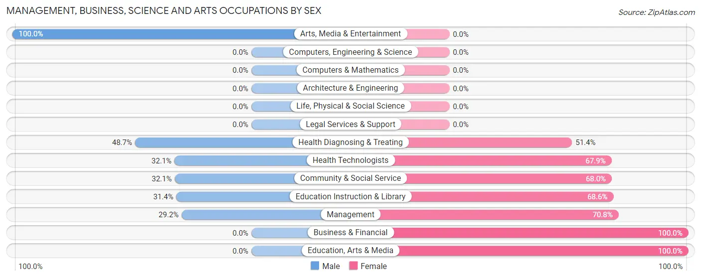 Management, Business, Science and Arts Occupations by Sex in Monte Alto
