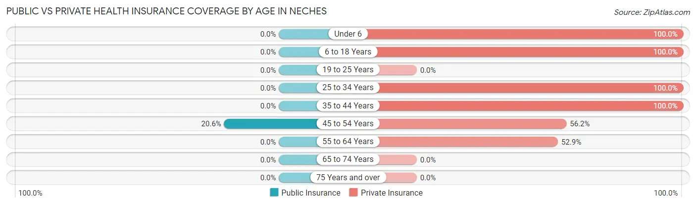 Public vs Private Health Insurance Coverage by Age in Neches