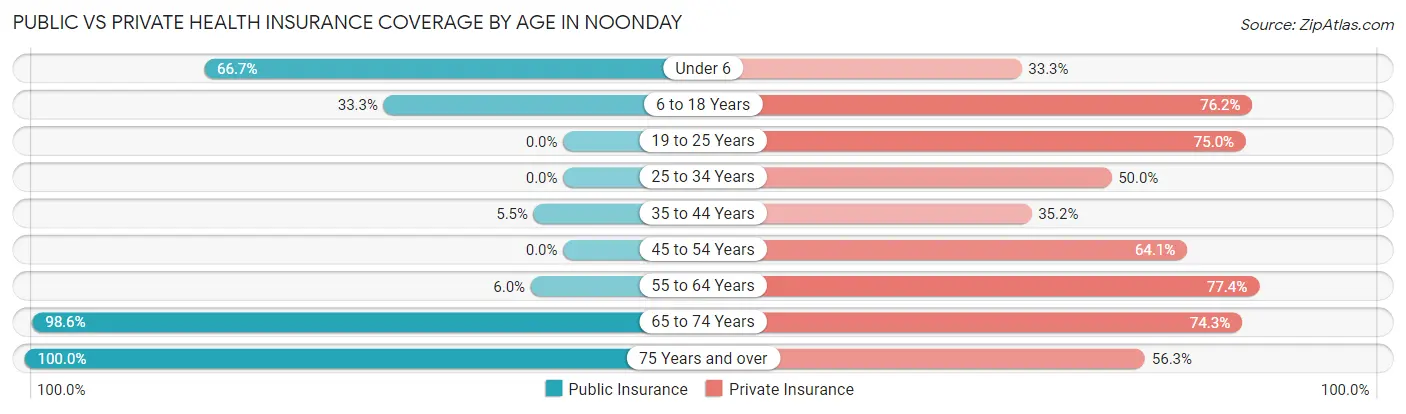 Public vs Private Health Insurance Coverage by Age in Noonday