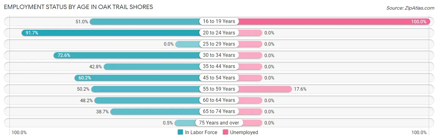 Employment Status by Age in Oak Trail Shores