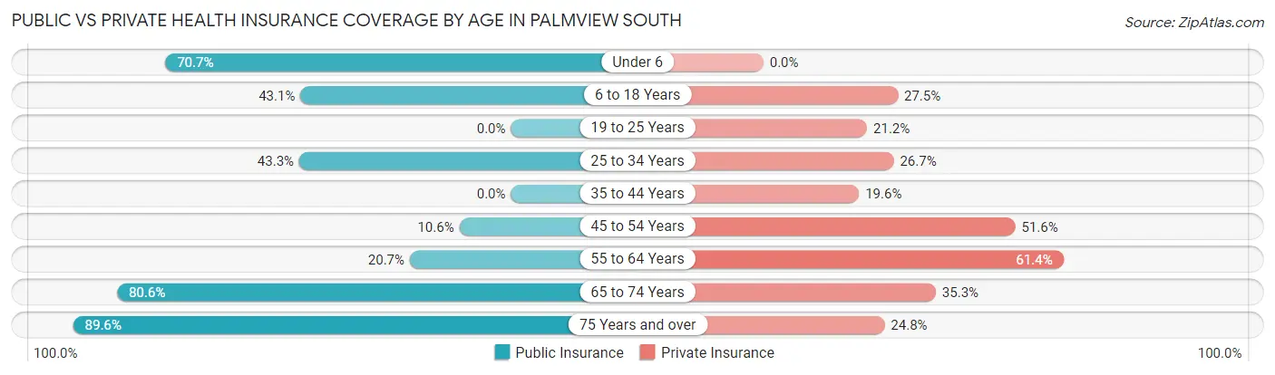 Public vs Private Health Insurance Coverage by Age in Palmview South