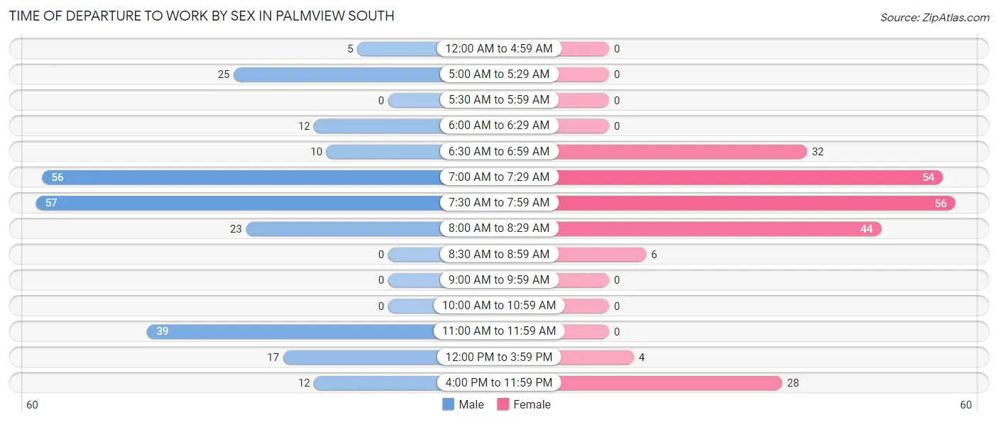 Time of Departure to Work by Sex in Palmview South