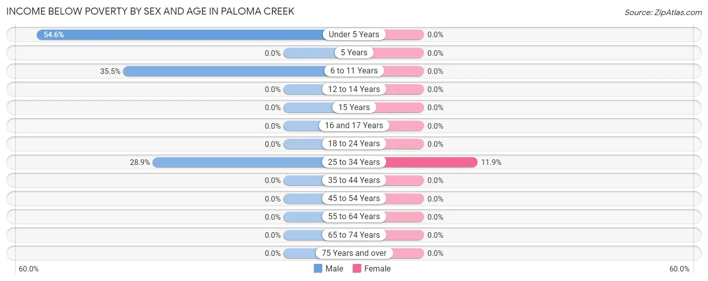 Income Below Poverty by Sex and Age in Paloma Creek