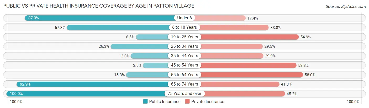 Public vs Private Health Insurance Coverage by Age in Patton Village