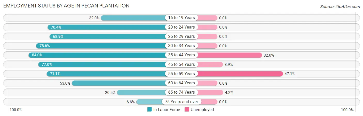 Employment Status by Age in Pecan Plantation