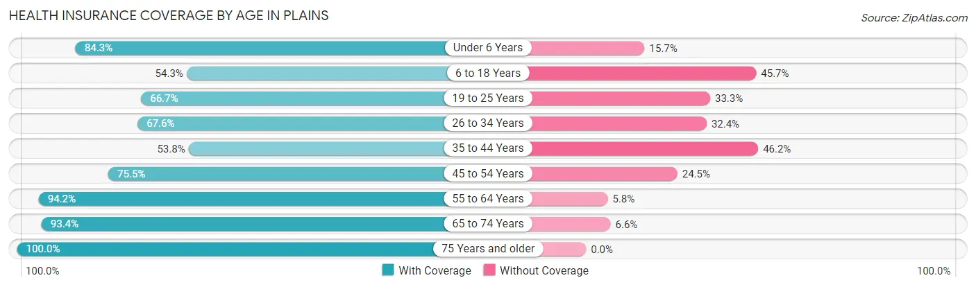 Health Insurance Coverage by Age in Plains